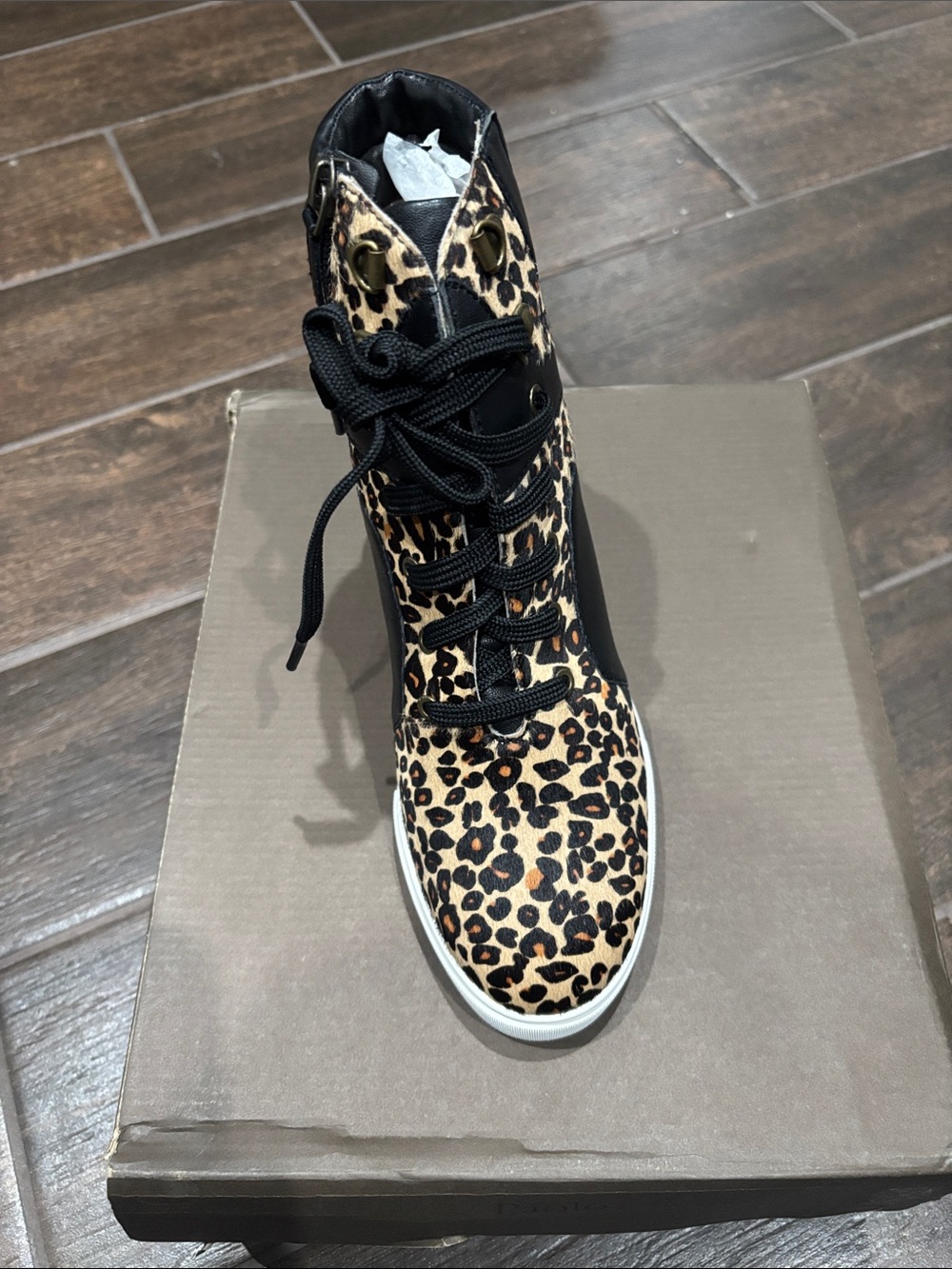Leopard Print High-Top Women's Sneaker Boot - Black Laces